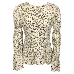 ALEXA CHUNG - Chemisier péplum en viscose blanc et noir abstrait, taille 6