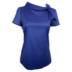 PRADA Size 4 Cobalt Cotton Blend Tie Blouse