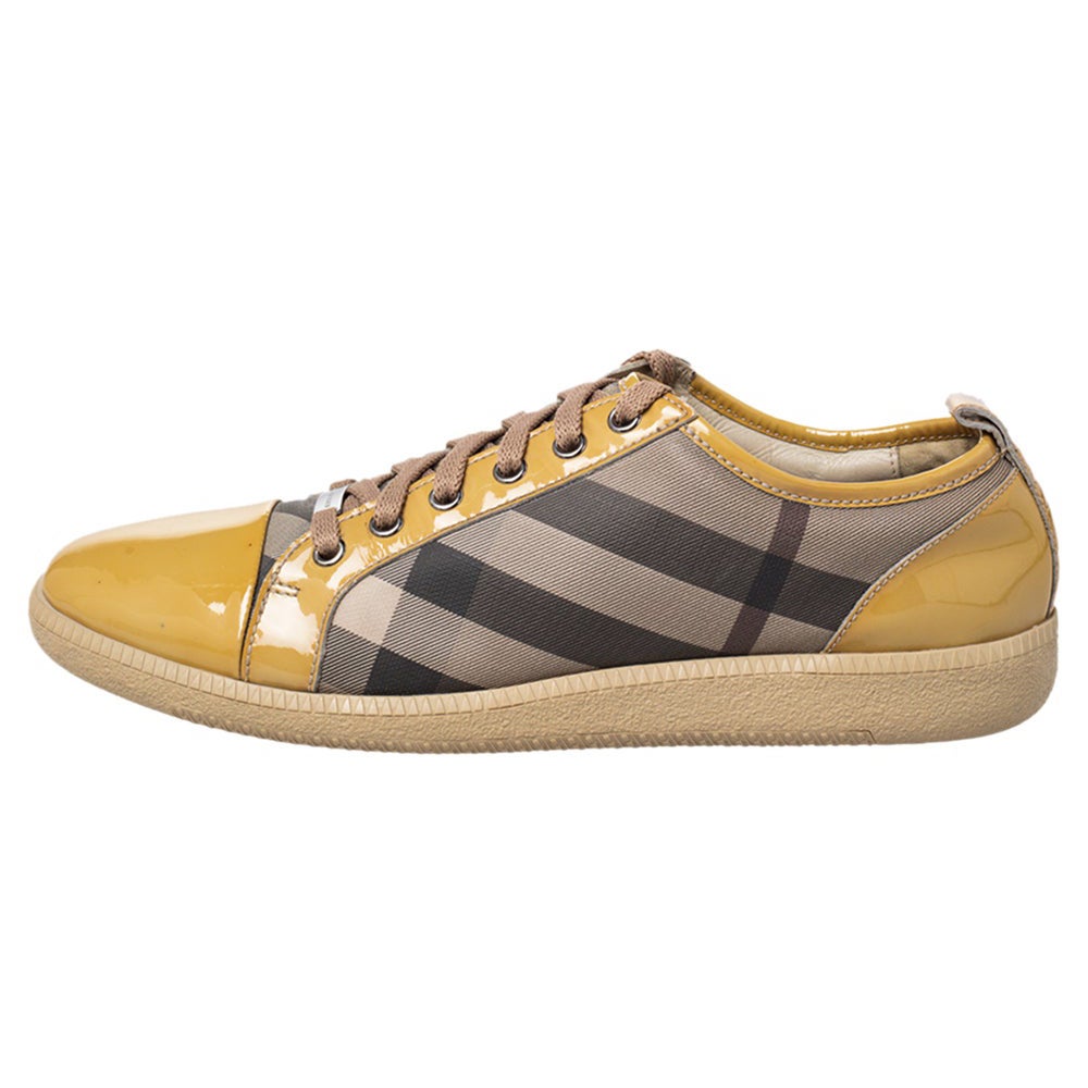 Burberry Beige/Yellow Canvas And Patent Leather Sneakers Size 40 For Sale