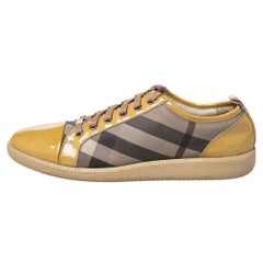 Burberry Beige/Yellow Canvas And Patent Leather Sneakers Size 40