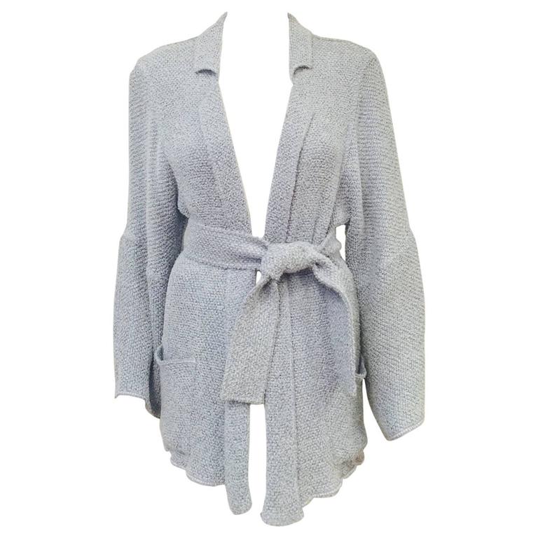 Chanel Boutique Powder Blue Cotton Belted Cardigan at 1stDibs
