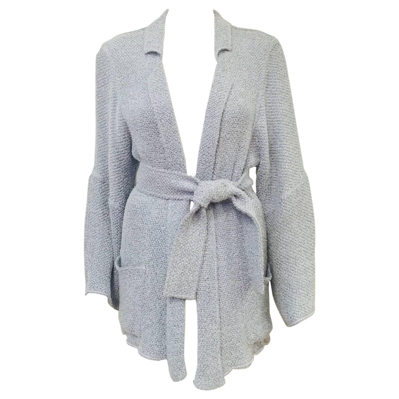 Chanel Boutique Powder Blue Cotton Belted Cardigan