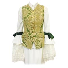 Divine Dolce & Gabanna Brocade Vest & White Blouse With Lace Bell Sleeves