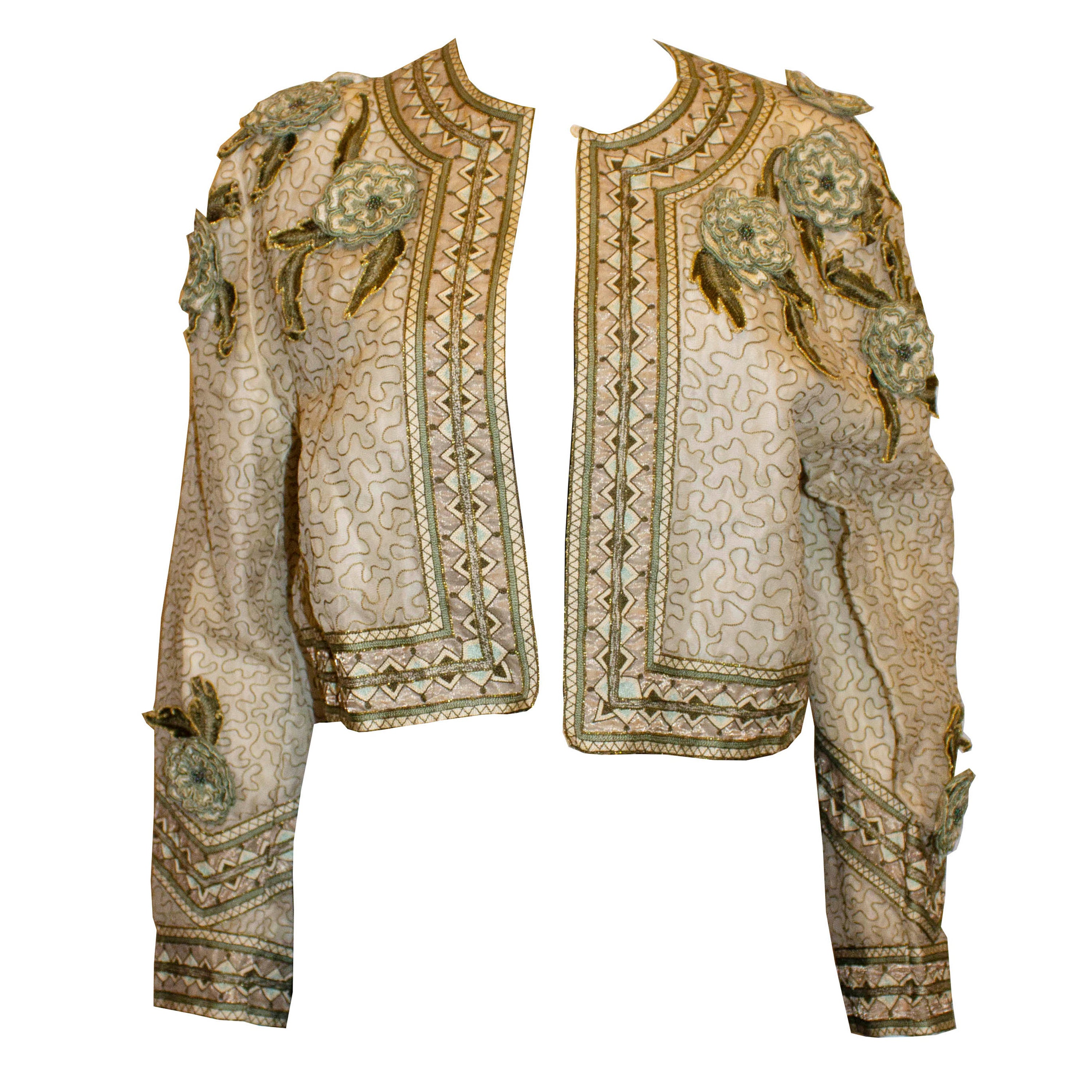 Vintage Ella Saint Silk Jacket with Embellishment For Sale