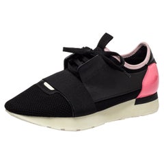 Balenciaga Pink/Black Mesh And Leather Race Runner Sneakers Size 40