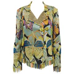 Missoni Multi Color Abstract Knit Cardigan With Fringe