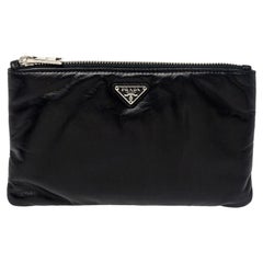 Prada Black Leather Zip Pouch