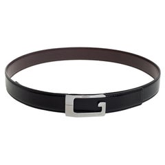 Gucci Black/Brown Glossy Leather G Buckle Reversible Belt 95CM