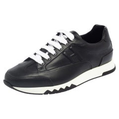 Hermes Black Leather Addict Low Top Sneakers Size 41.5