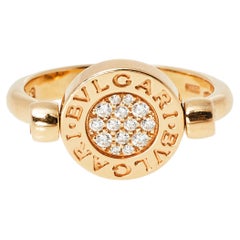 Bvlgari Bvlgari Pave Diamond Jade 18K Rose Gold Flip Ring Size 53