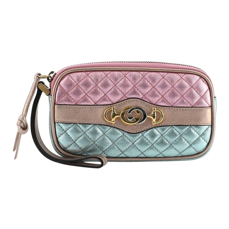 Gucci Trapuntata Wristlet Quilted Laminated Leather