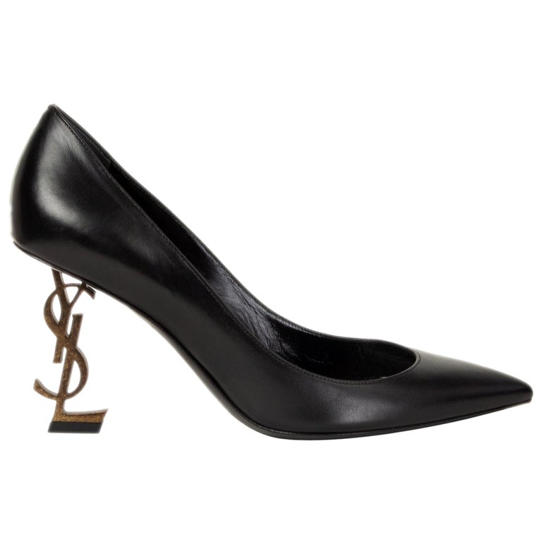 SAINT LAURENT black leather and gold YSL OPYUM Pumps Shoes 37 at 1stDibs