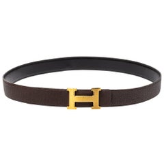 Hermes Black/Chocolate Chamonix and Togo Constance Reversible Belt 100 CM