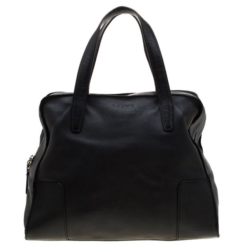 Loewe Black Leather Zipper Tote