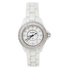 Chanel White Ceramic and Stainless Steel Diamond J12 Women's Wristwatch 33 MM