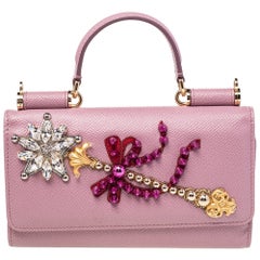 Dolce and Gabbana Pink Leather Miss Sicily Von Wallet On Chain