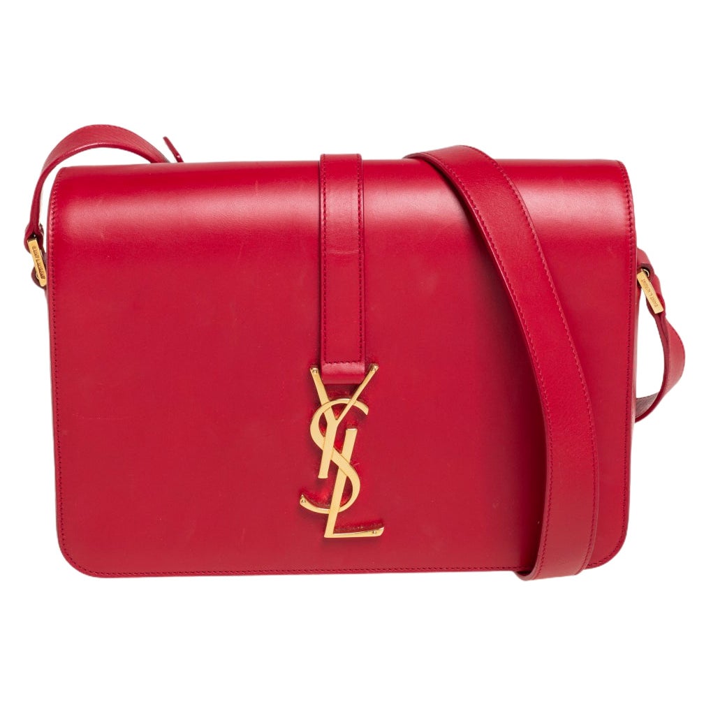Saint Laurent Red Leather Medium Monogram Universite Shoulder Bag at 1stDibs