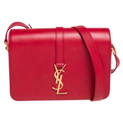 Saint Laurent Red Leather Medium Monogram Universite Shoulder Bag