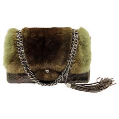 Chanel Green Brown Chinchilla Fur and Python Bag