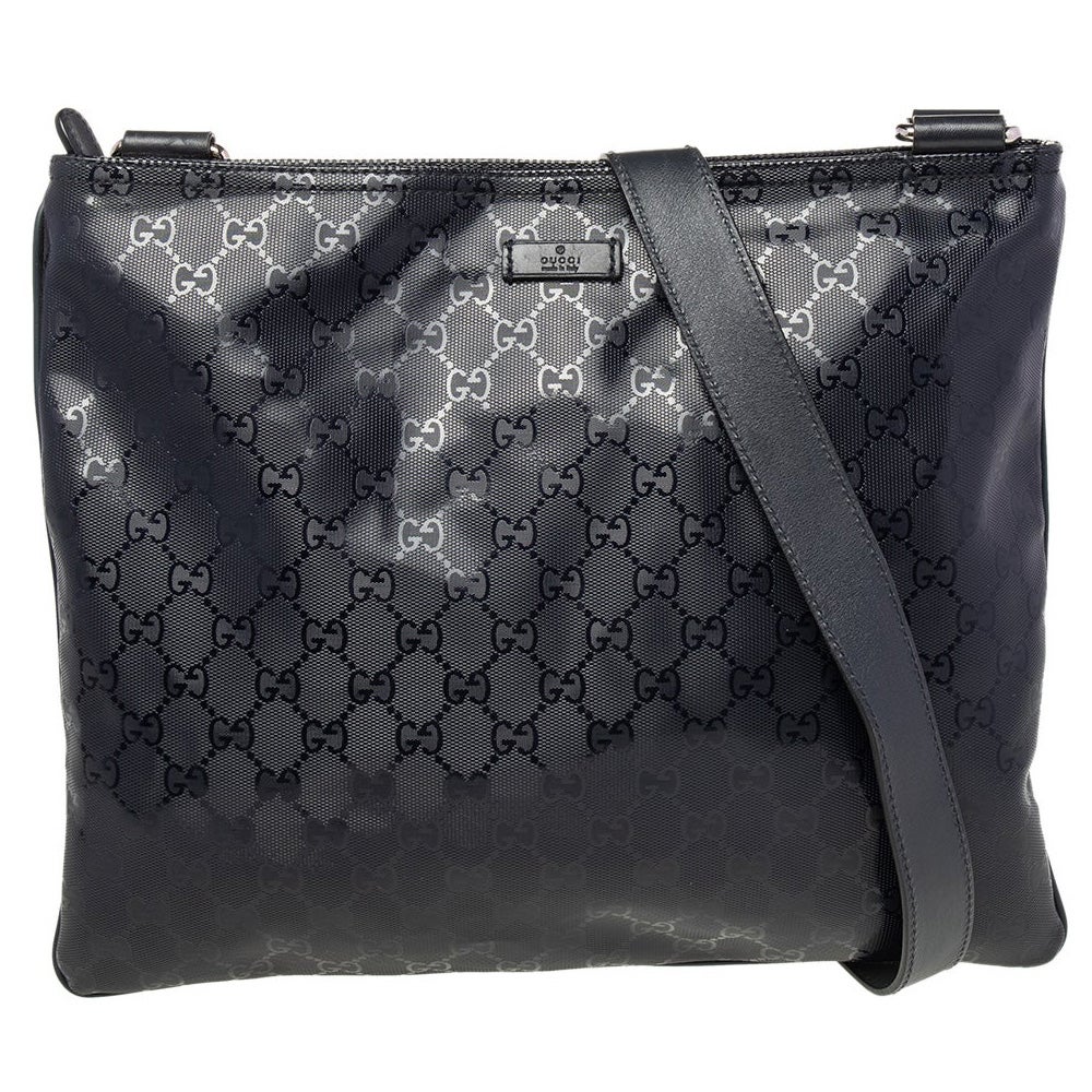 Gucci Black GG Imprime Leather Messenger Bag