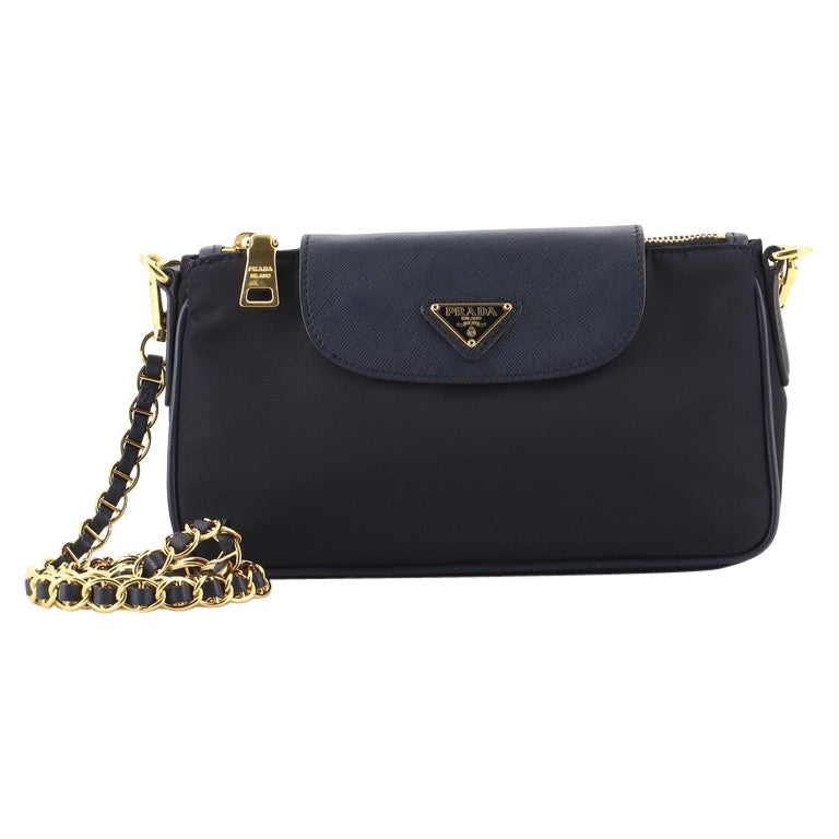 Prada Chain Crossbody Bag Tessuto and Saffiano Leather Small