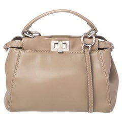 Used Fendi Beige Leather Mini Peekaboo Top Handle Bag