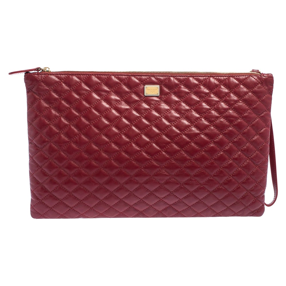 Dolce & Gabbana Red Quilted Leather Pouch