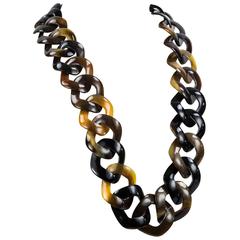 Fabulous Carved Buffalo Horn Long Link Necklace