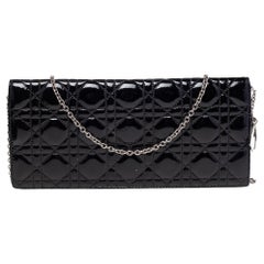 Dior Black Quilted Cannage Patent Leather Lady Dior Chain Clutch