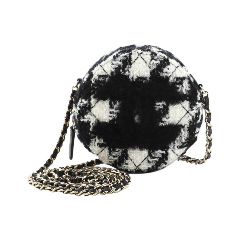 Chanel Round Clutch with Chain and Coin Purse Quilted Tweed with Shearling