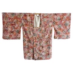 Japanese Double Breasted Vintage Swirl Print Silk Kimono Jacket