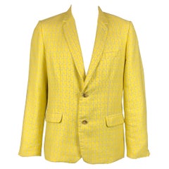MR TURK Size 44 Yellow & Grey Geometric Cotton Blend Notch Lapel Sport Coat