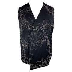 EMPORIO ARMANI Size 40 Black & White Embroidery Wool Double Breasted Vest