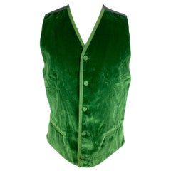 DOLCE & GABBANA Size 38 Green Velvet Cotton Buttoned Vest