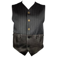 JOHN RICHMOND MAN Size XL Charcoal & Grey Chalkstripe Patchwork Wool Vest