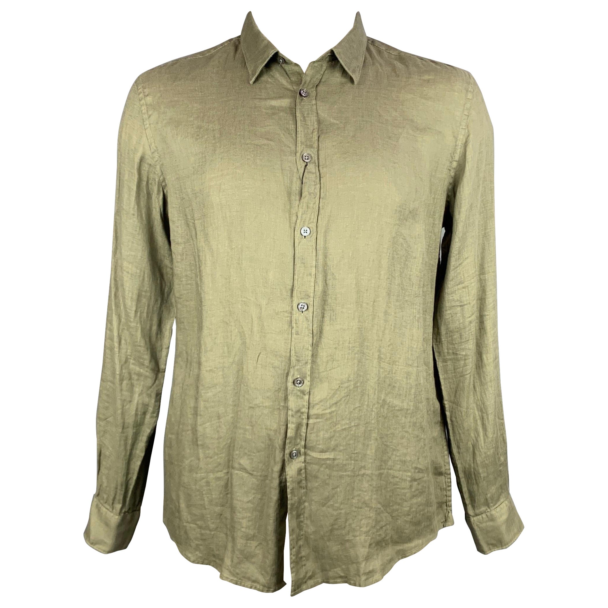 JOHN VARVATOS Size L Olive Linen Oversized Long Sleeve Shirt at 1stDibs