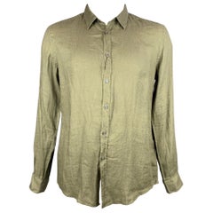 JOHN VARVATOS Size L Olive Linen Oversized Long Sleeve Shirt