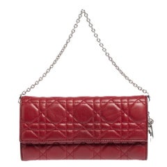 Used Dior Red Cannage Leather Lady Dior Wallet on Chain