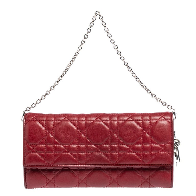 Dior Red Cannage Leather Lady Dior Wallet on Chain at 1stDibs dior