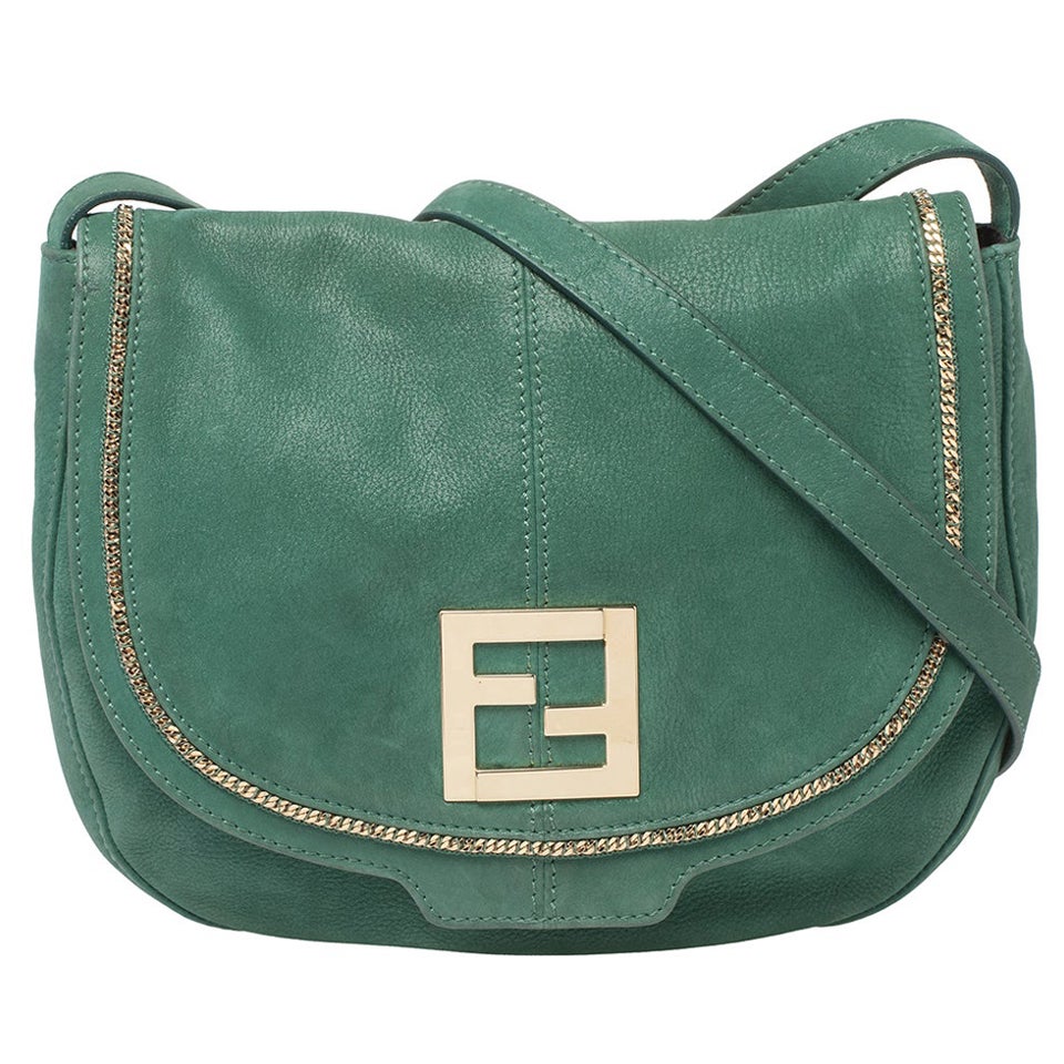 Fendi Green Shimmering Leather Flap Crossbody Bag