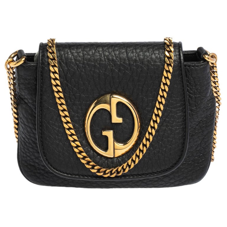 Gucci Black Leather Small 1973 Chain Crossbody Bag at 1stDibs