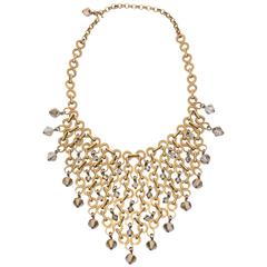 French Geometric Brass & Swarovski Faceted Crystal Bib Necklace 10