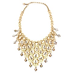 Swarovski Vintage Faceted Gray Crystal Bib Necklace French Paco Rabanne Attrib.