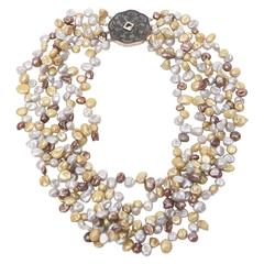 Cultured Freshwater Pearl and Sterling Silver Multi Strand Necklace/ SAT. SALE 7