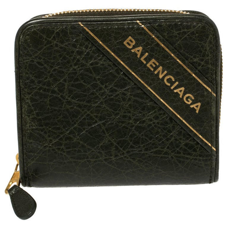 Balenciaga Green Leather Zip Around Compact Wallet at 1stDibs