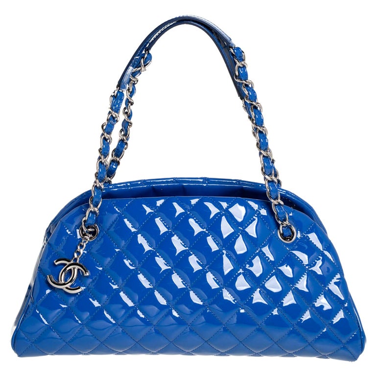Chanel Blue Quilted Patent Medium Just Mademoiselle Bowling Bag at 1stDibs