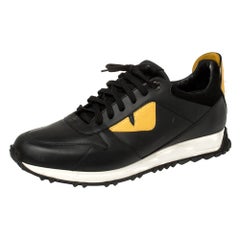 Fendi Schwarz/Gelb Leder Monster Eyes Nieten Low Top Sneakers Größe 43