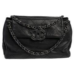 Chanel Black Quilted Leather Large Wild Stitch Hampton Flap Bag