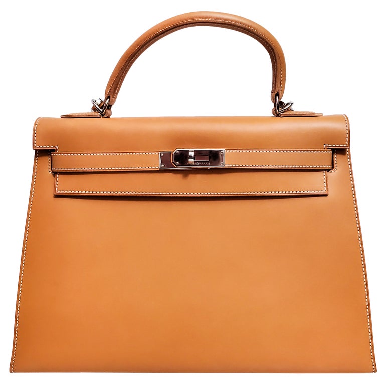 Hermes Kelly 32 Box Calf Leather, As New Condition, Box, Dustcover, Raincoat  For Sale at 1stDibs
