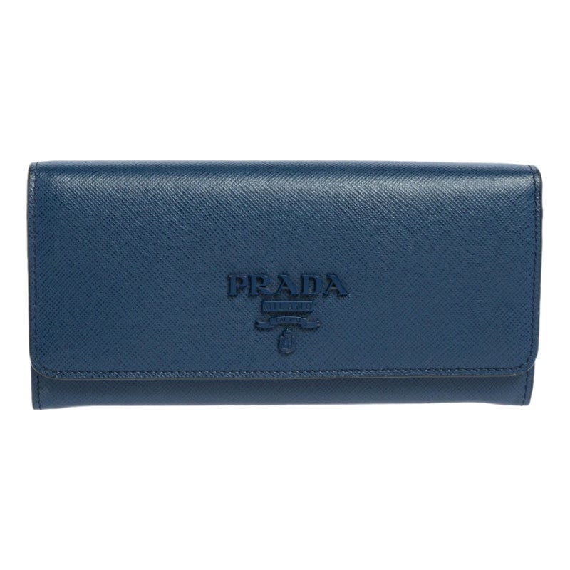 Prada Blue Saffiano Leather Flap Continental Wallet